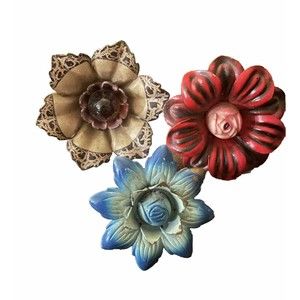 3 Vintage Metal Flower Brooch Pin